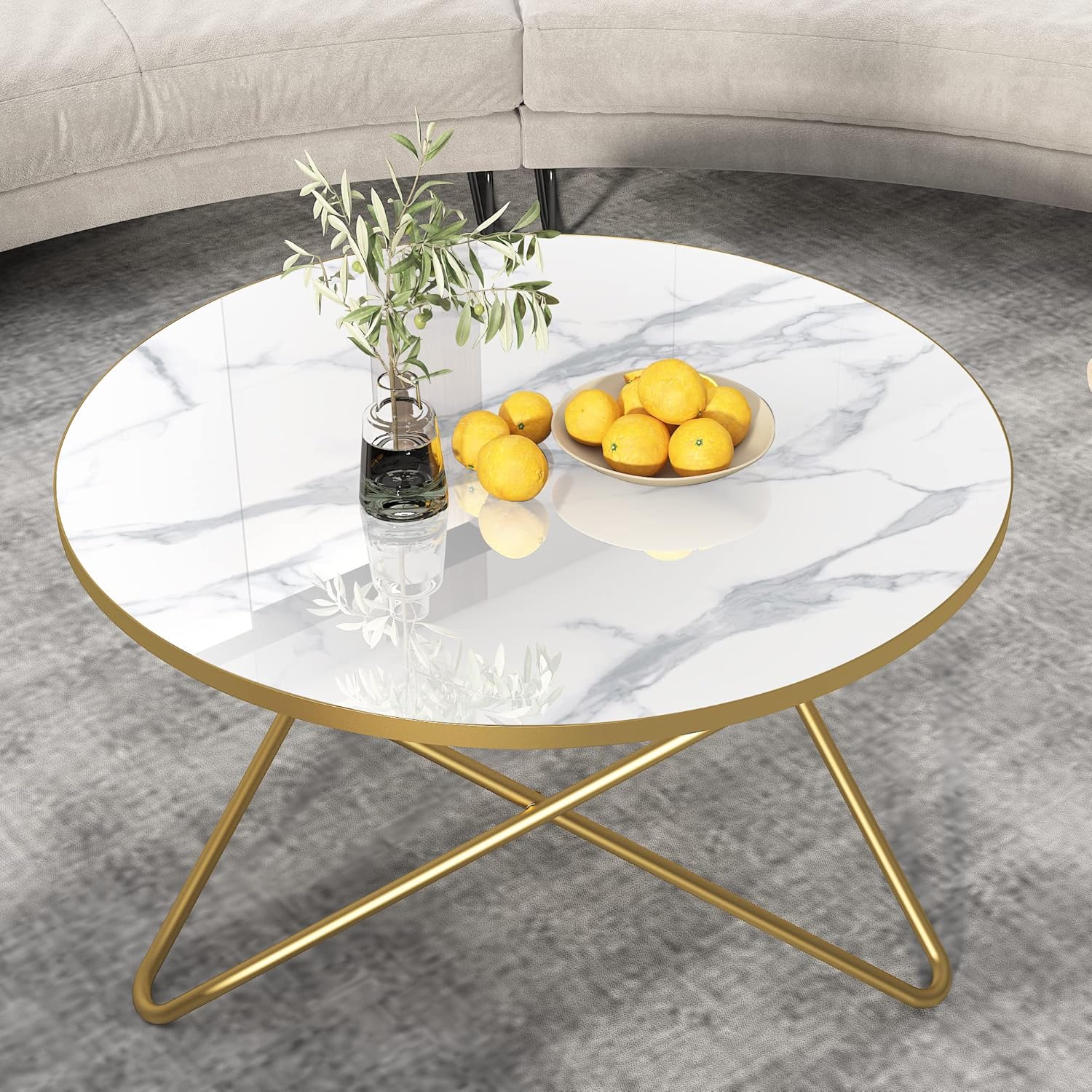 HLR® Round Coffee Table with Green Faux Marble Top