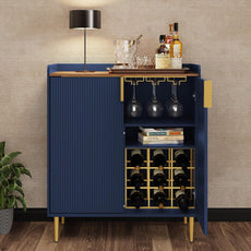 HLR® Coffee Bar Cabinet with Wine Racks, Green Liquor Cabinet with Fluted Texture
