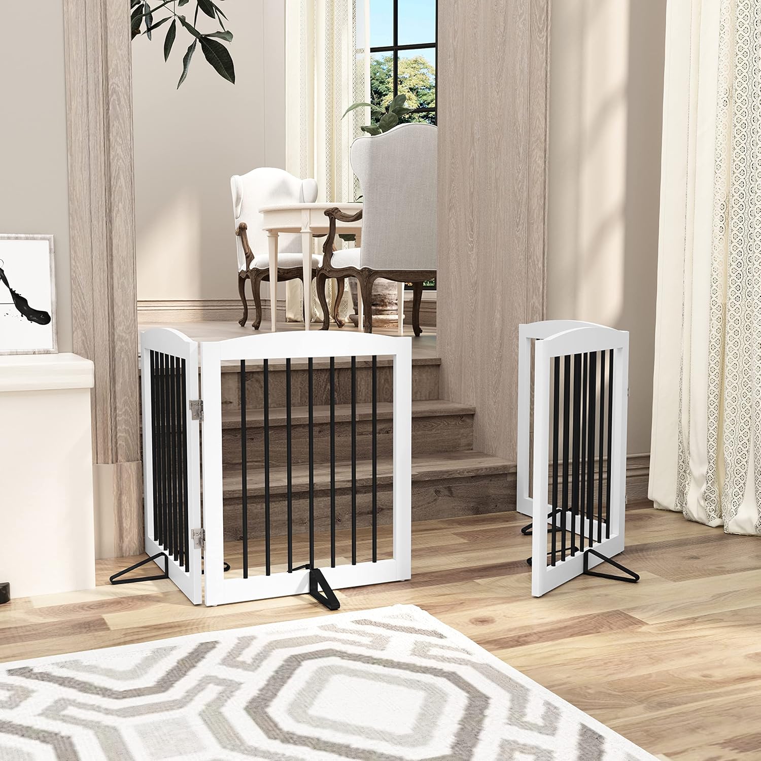HLR® Freestanding Pet Gate for Dogs, Foldable Wooden Dog Gate, Indoor Pet Barrier for Stairs