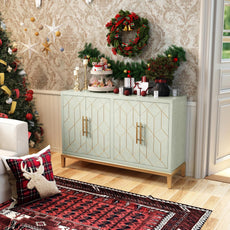HLR® Akzentschrank mit 4 Türen und Regalen, Sideboard-Buffetschrank mit Goldrand
