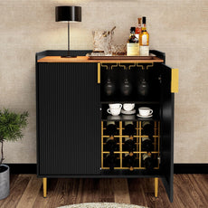 HLR® Coffee Bar Cabinet with Wine Racks, Green Liquor Cabinet with Fluted Texture