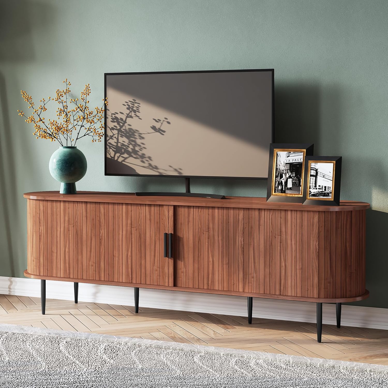 HLR® 70" Modern TV Stand with Tambour Door for TVs up to 80", Entertainment Center with Storage