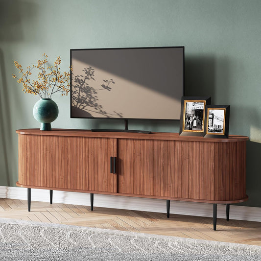 HLR® 70" Modern TV Stand with Tambour Door for TVs up to 80", Entertainment Center with Storage