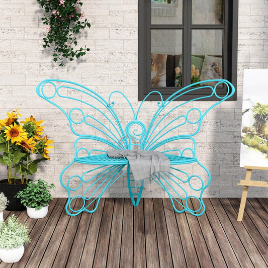 HLR® 50 Inches Outdoor Bench, Garden Bench with Sturdy Iron Metal Frame, Pretty Butterfly Bench Front Porch Bench