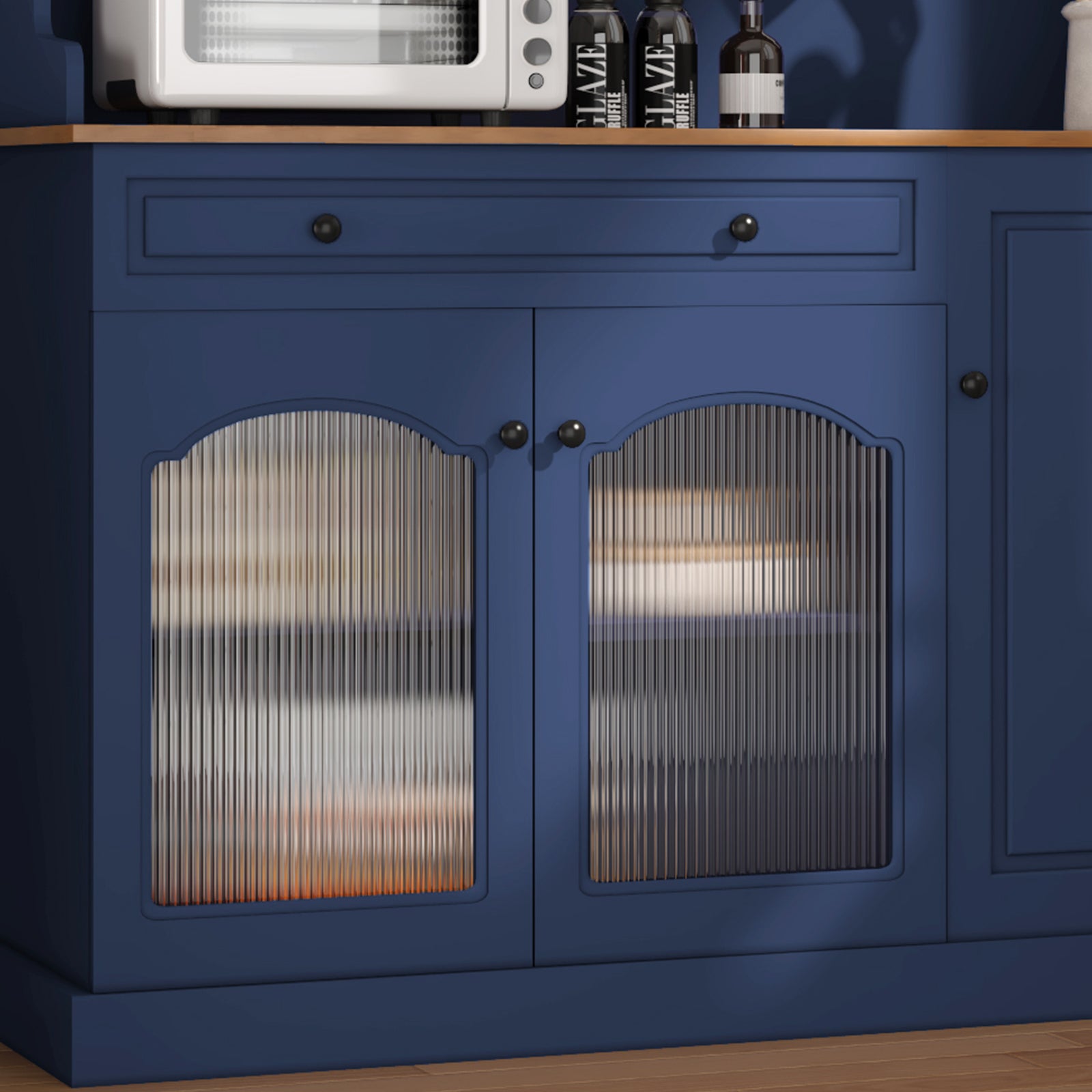 CBJCBJ 48" Modern Wood Kitchen Pantry Cabinet, Coffee Bar with Drawer & Microwave Stand, Dining Room,Blue