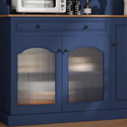 CBJCBJ 48" Modern Wood Kitchen Pantry Cabinet, Coffee Bar with Drawer & Microwave Stand, Dining Room,Blue