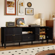 CBJCBJ 67"Mid-Century Modern TV Stand with Storage and Adjustable Partition , Media Console for TVs up to 75", Black