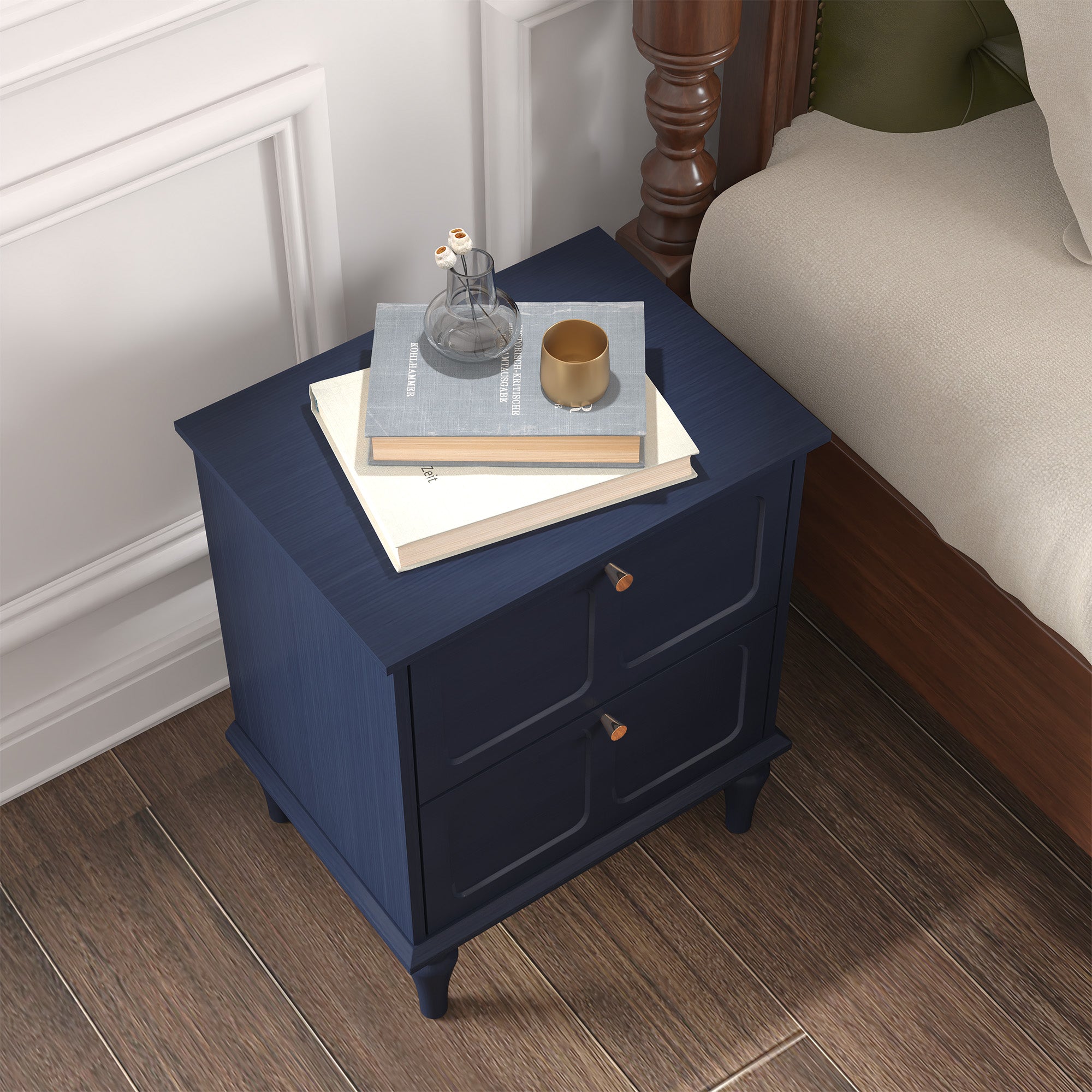HLR 20" Mid Century Nightstands Set of 2 with Drawers, Wood Bedside Table End Table for Bedroom, Blue
