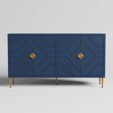 HLR 58" Modern Accent Sideboard Cabinet, 4 Doors, Adjustable Shelves, Fluted Storage Cabinet, Blue