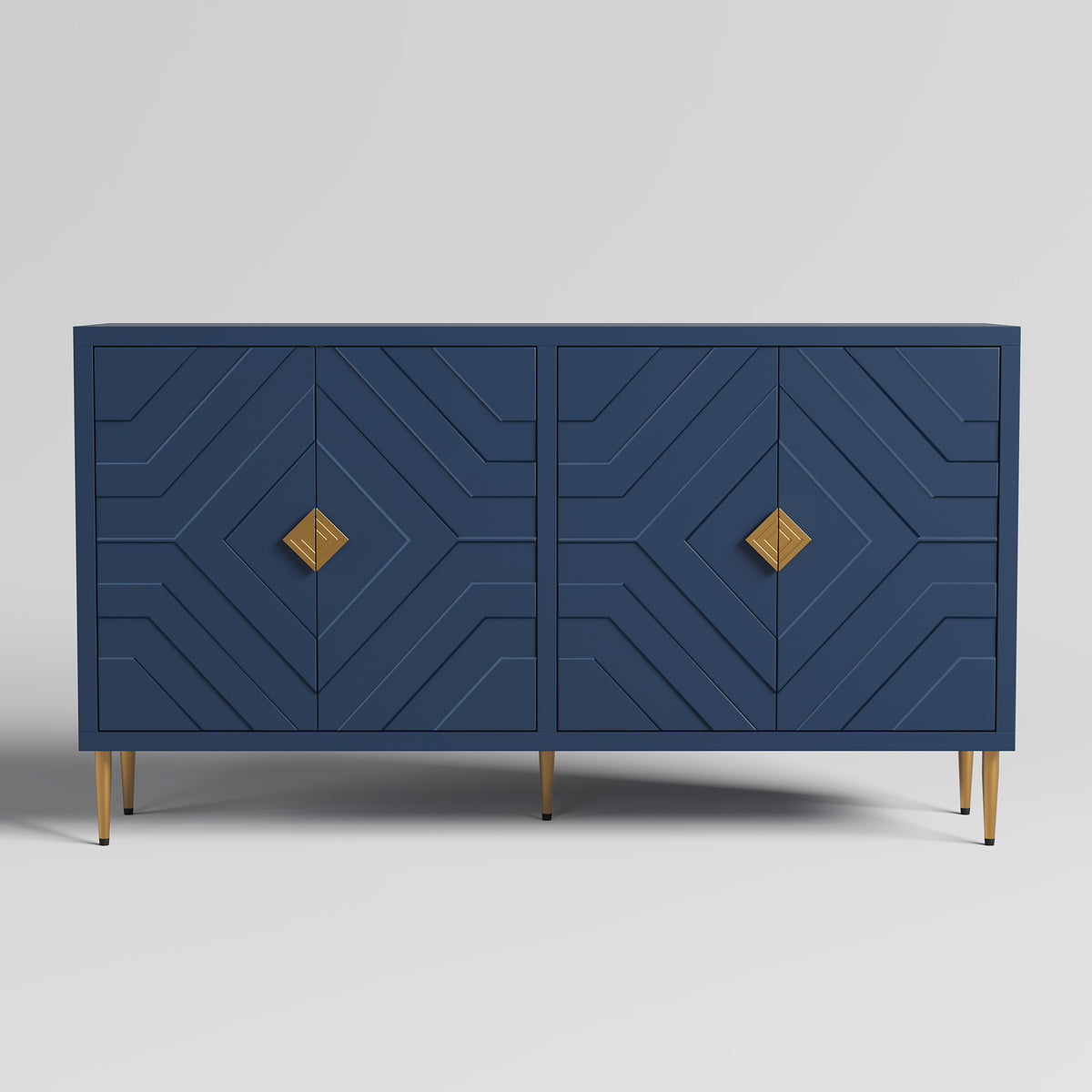 HLR 58" Modern Accent Sideboard Cabinet, 4 Doors, Adjustable Shelves, Fluted Storage Cabinet, Blue
