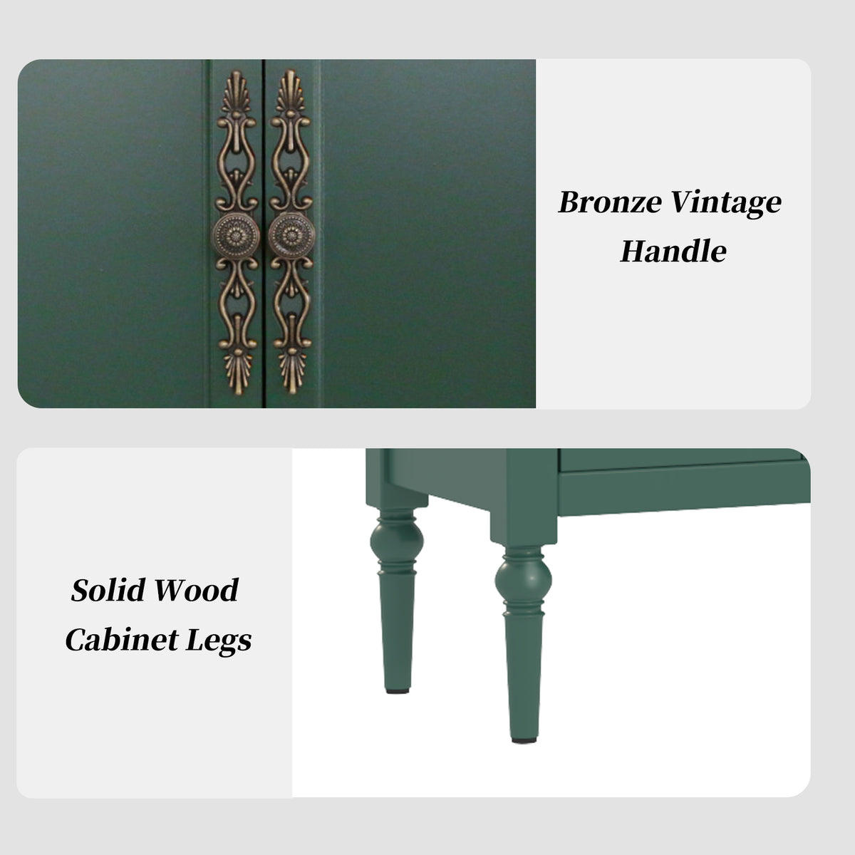 HLR 59" Mid Century Modern Storage Cabinet with Shelf, Vintage Large Sideboard Buffet Cabinet with 4 Doors, Green