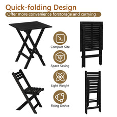 HLR 3-Piece Folding Bistro Table and Chairs Set, Outdoor Patio Solid Wood Furniture Sets with Table Outdoor Garden, Black