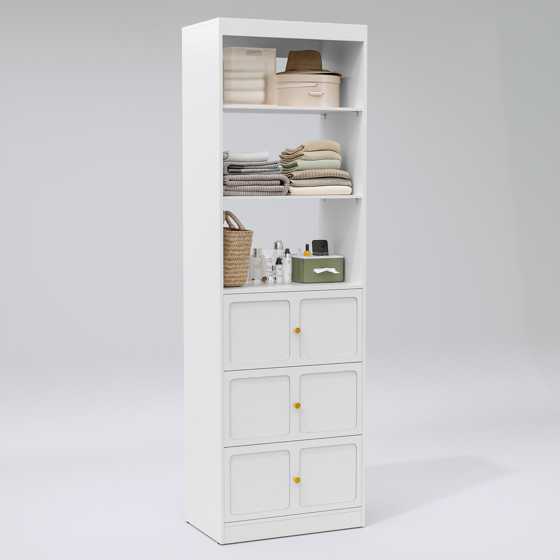 HLR Open Wardrobe Closet System with Adjustable Hanging Rods, Storage Cabinet with Drawers and Shelves, White