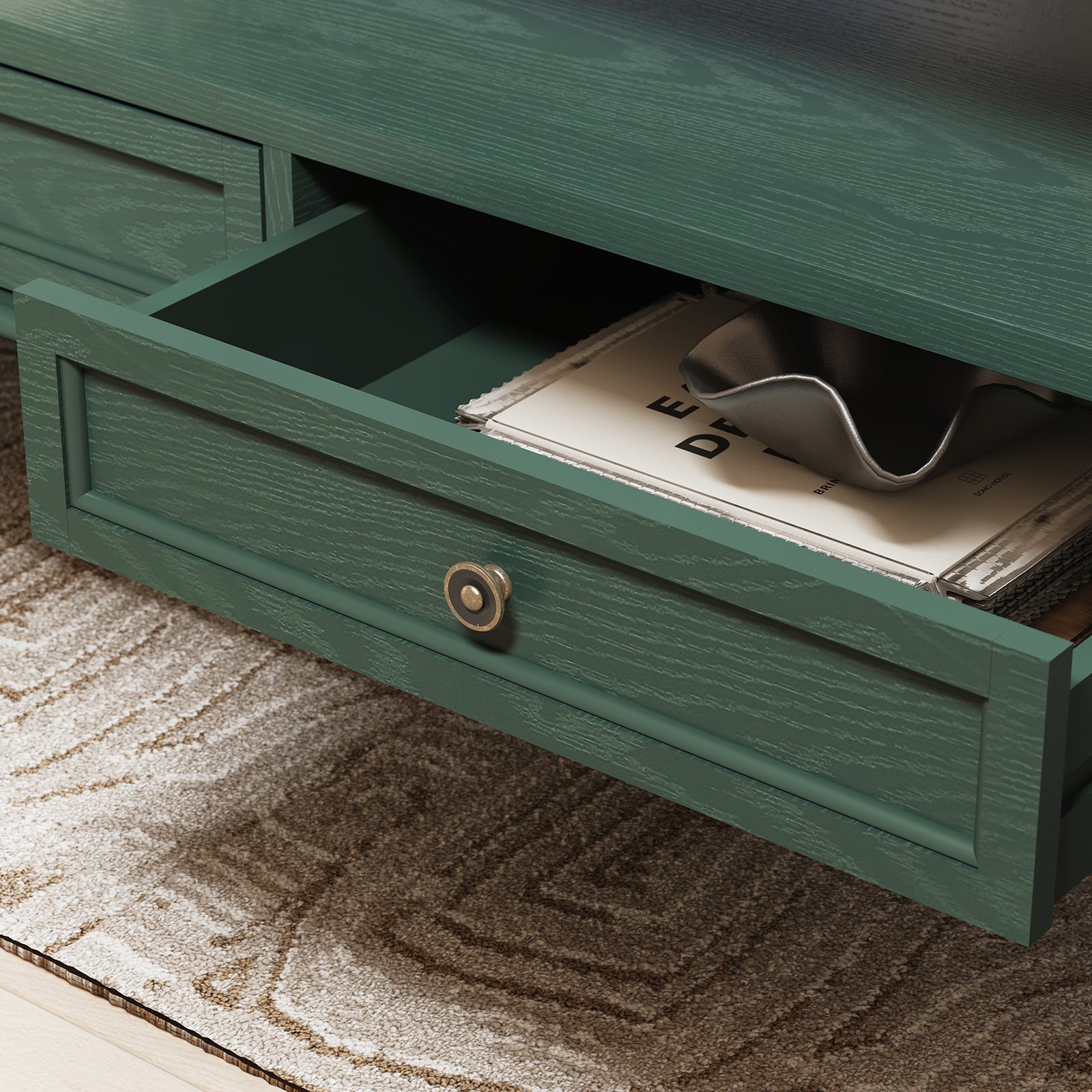 HLR 41" Mid Century Modern Coffee Table with Drawer Storage, Assembled Wood Center Table for Living Room, Green