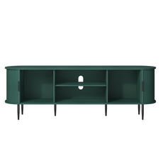 HLR 70" TV Stand for 75" TV, Wood Entertainment Center with Storage and Shelves, 2 Sliding Tambour Doors, Mid-Century Modern, Green