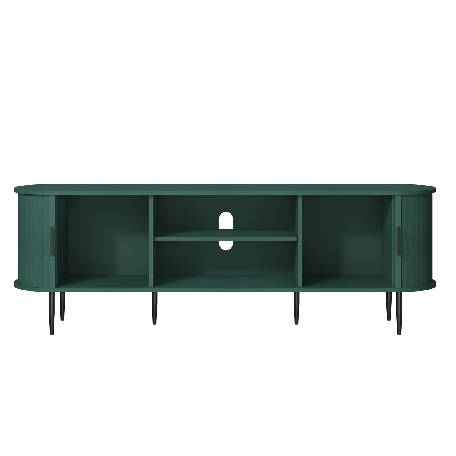 HLR 70" TV Stand for 75" TV, Wood Entertainment Center with Storage and Shelves, 2 Sliding Tambour Doors, Mid-Century Modern, Green
