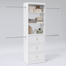 HLR Open Wardrobe Closet System with Adjustable Hanging Rods, Storage Cabinet with Drawers and Shelves, White