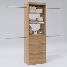 HLR Open Wardrobe Closet System with Adjustable Hanging Rods, Storage Cabinet with Drawers and Shelves,Brown