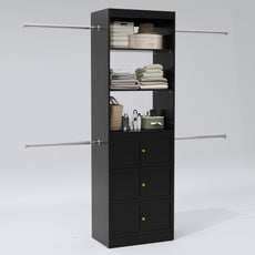 HLR Open Wardrobe Closet System with Adjustable Hanging Rods, Storage Cabinet with Drawers and Shelves, Black