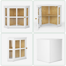 HLR Double Layer Bamboo Bread Box for Kitchen Counter, Large Capacity Bread Storage Bin with Acrylic Door, White
