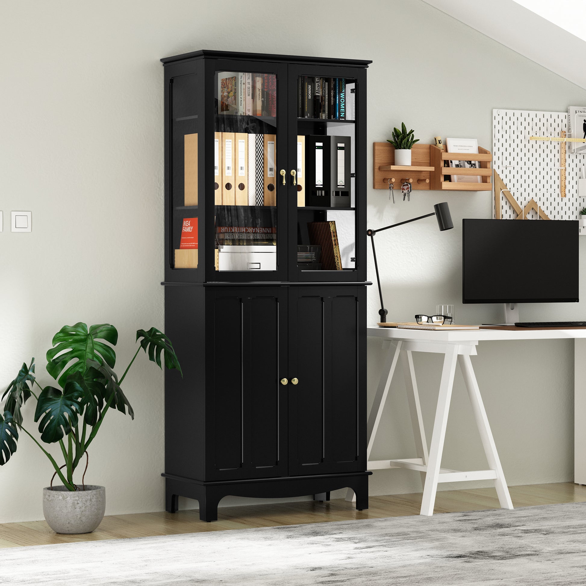 HLR 72" Modern Black Cupboard with Adjustable Shelves, Elegant Storage Cabinet