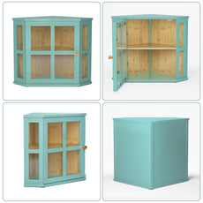 HLR Modern Double Layer Bamboo Bread Boxes for Kitchen Counter, Large Capacity Bread Storage Bin with Acrylic Door, Blue