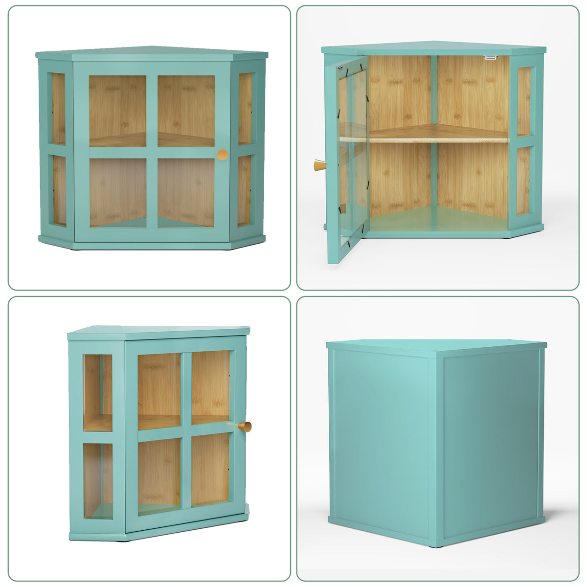 HLR Modern Double Layer Bamboo Bread Boxes for Kitchen Counter, Large Capacity Bread Storage Bin with Acrylic Door, Blue