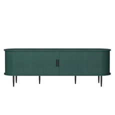 HLR 70" TV Stand for 75" TV, Wood Entertainment Center with Storage and Shelves, 2 Sliding Tambour Doors, Mid-Century Modern, Green