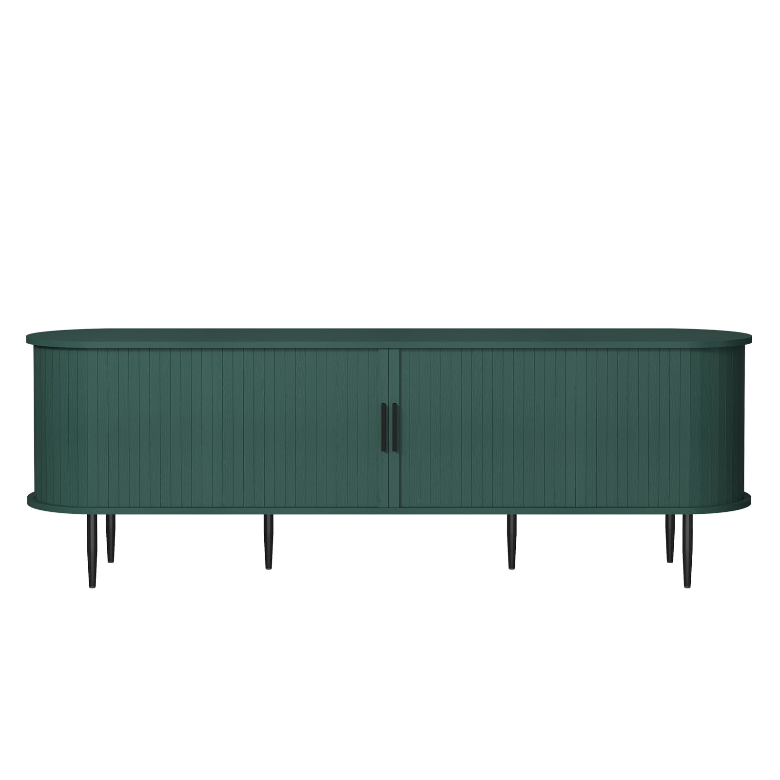HLR 70" TV Stand for 75" TV, Wood Entertainment Center with Storage and Shelves, 2 Sliding Tambour Doors, Mid-Century Modern, Green