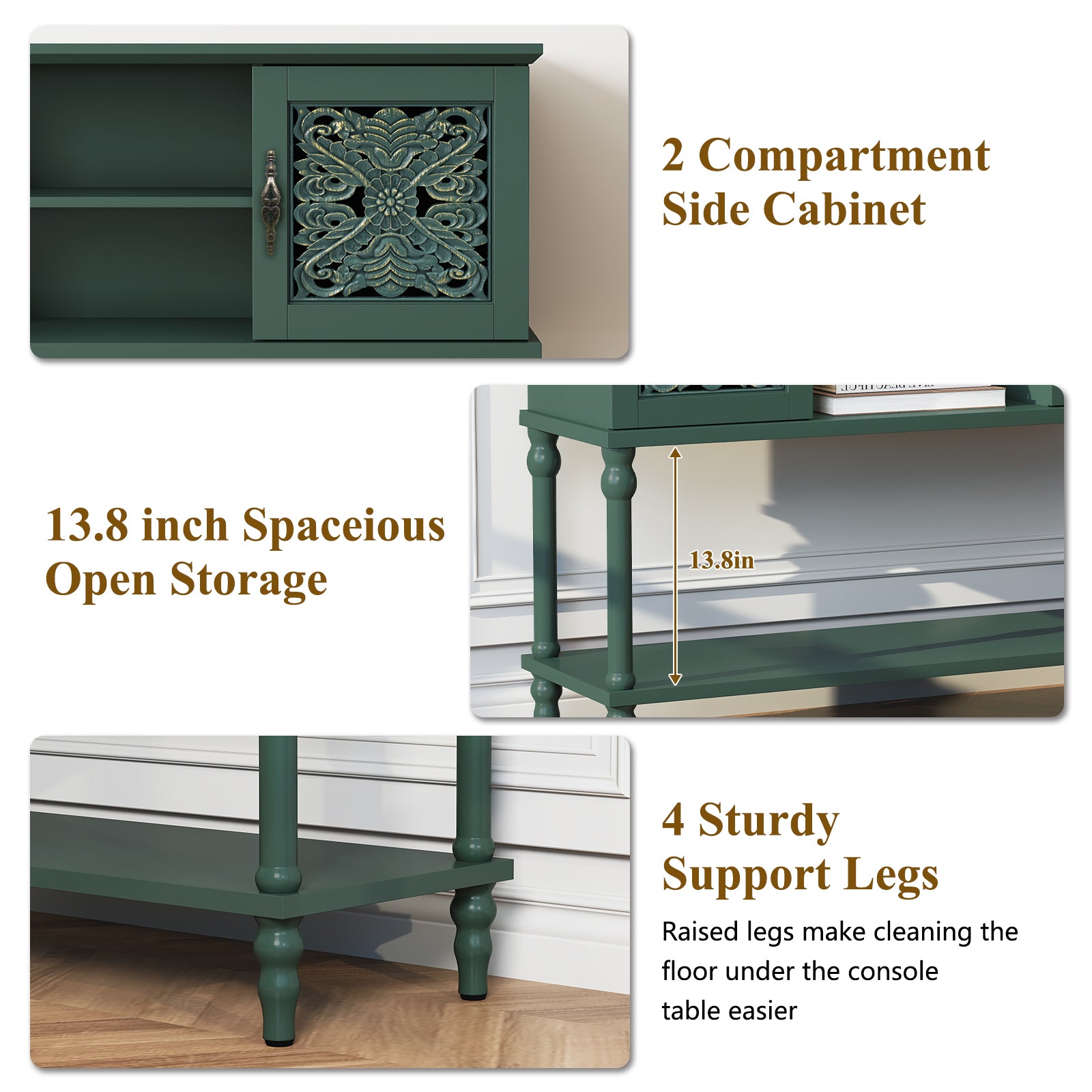 HLR Modern 42" Console Table with Storage, Entryway Table Wood Behind Couch with Shelves for Living Room, Green