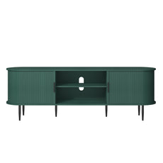 HLR 70" TV Stand for 75" TV, Wood Entertainment Center with Storage and Shelves, 2 Sliding Tambour Doors, Mid-Century Modern, Green