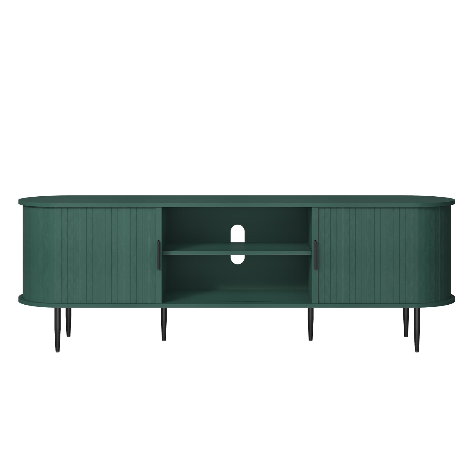 HLR 70" TV Stand for 75" TV, Wood Entertainment Center with Storage and Shelves, 2 Sliding Tambour Doors, Mid-Century Modern, Green