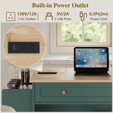 HLR Mid-Century 60" Kitchen Island with Trash Can Storage, Rolling Island Table, Green