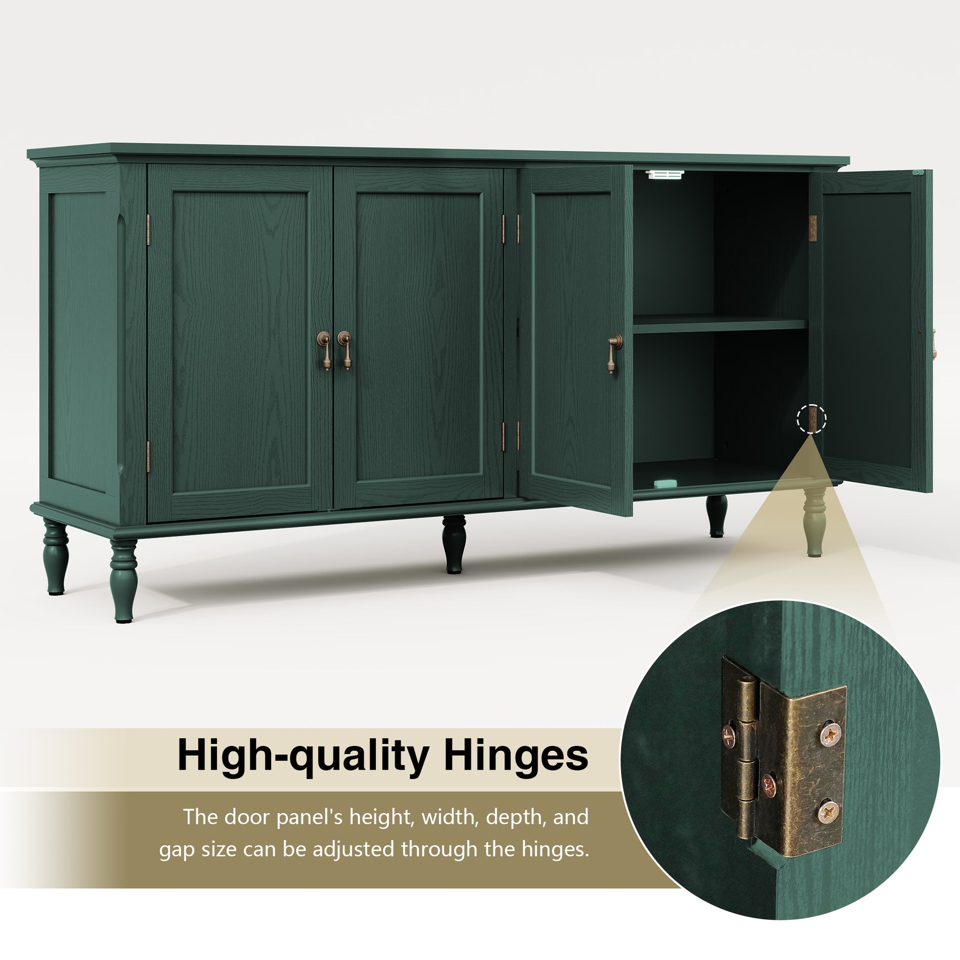 CBJCBJ 58" Retro Sideboard Buffet Cabinet with Storage, Accent Cabinet for Kitchen, Living Room,Green