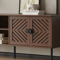 HLR Mid Century Modern 70" Large TV Stand for 80 Inch TV, Entertainment Center with Storage, Brown