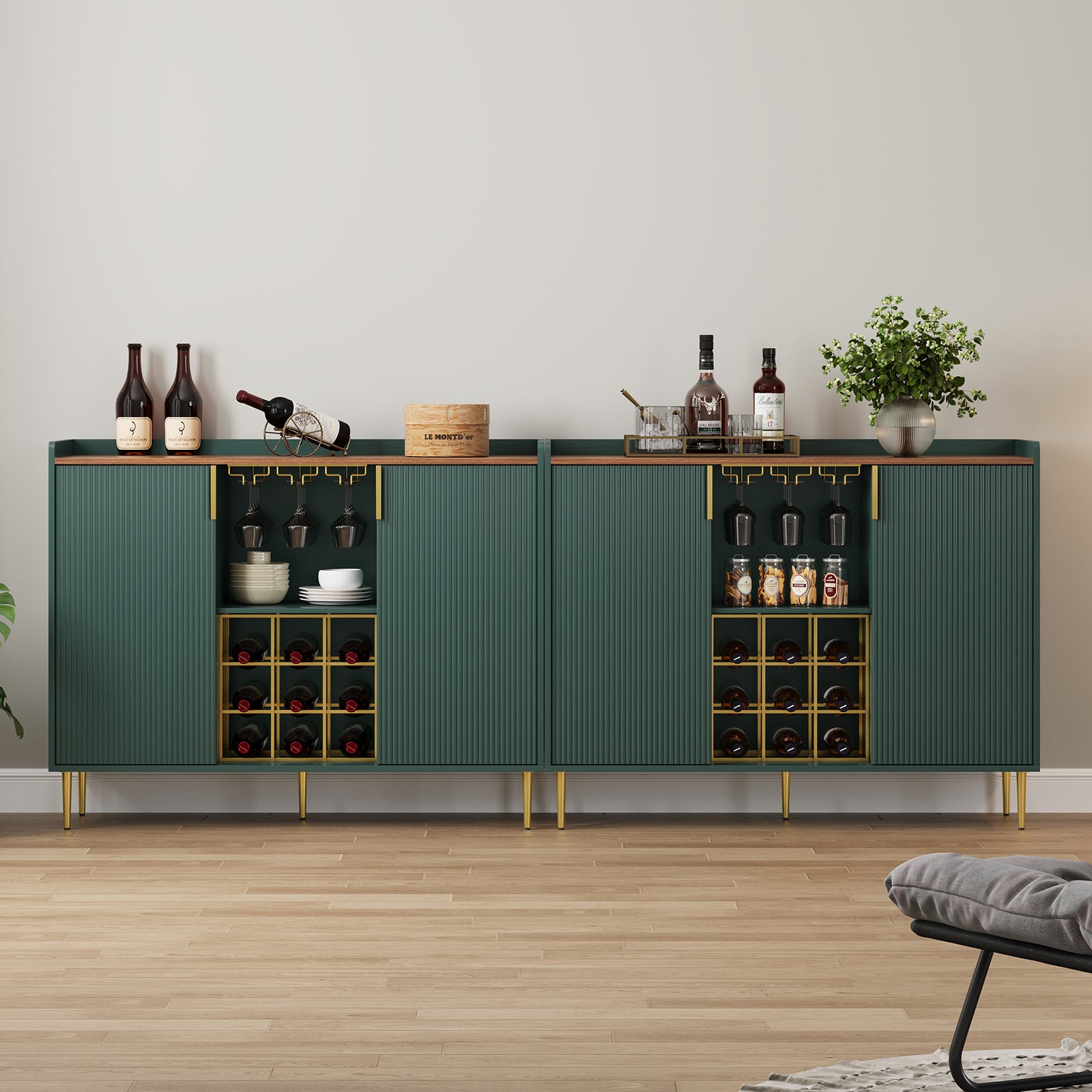HLR 47.2" Coffee Wine Bar Cabinet with 2 Door, Modern Buffet Sideboard Table for Dining Room, Green