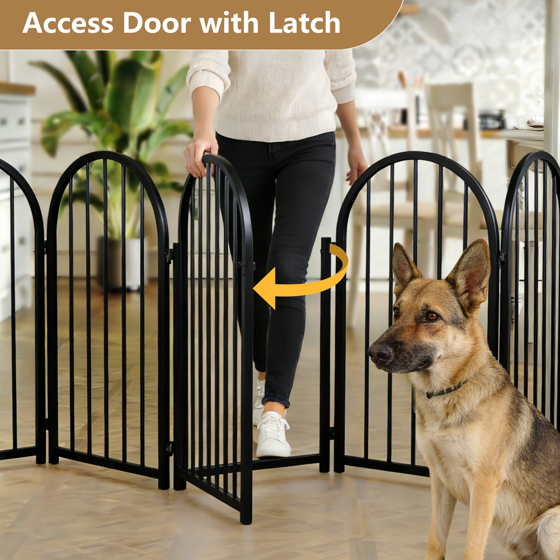 CBJCBJ Indoor Pet Gate, 6 Panel Folding Dog Gate , 32"H Freestanding Metal Pet Fence for Cats and Dogs ,Black