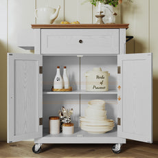HLR Small Kitchen Islands Table with Storage, Rolling Wood Microwave Cart on Wheels for Dining Room, White