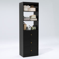 HLR Open Wardrobe Closet System with Adjustable Hanging Rods, Storage Cabinet with Drawers and Shelves, Black