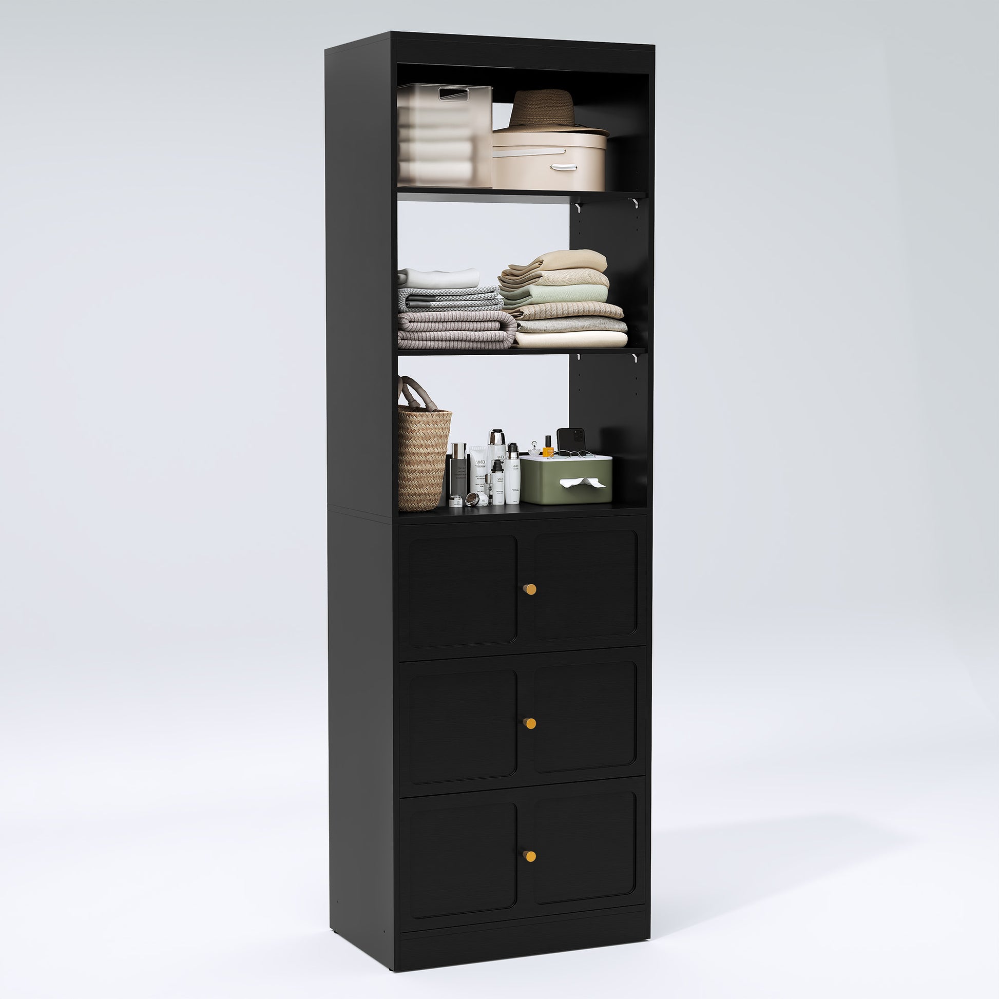 HLR Open Wardrobe Closet System with Adjustable Hanging Rods, Storage Cabinet with Drawers and Shelves, Black