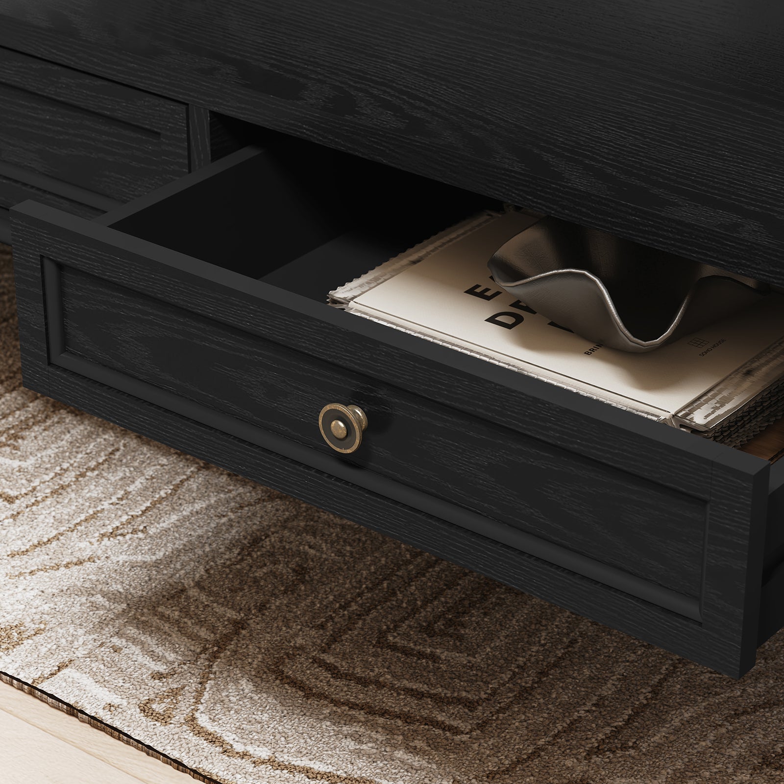 HLR 41" Mid Century Modern Coffee Table with Drawer Storage, Assembled Wood Center Table for Living Room, Black
