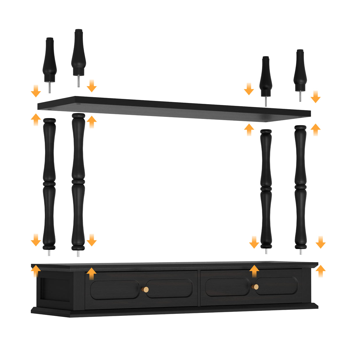 CBJCBJ Minimal Assembly Console Table, Entryway Table with 2 Drawers and Open Shelf, for Living Room, Black