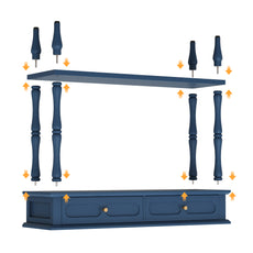 CBJCBJ Minimal Assembly Console Table, Entryway Table with 2 Drawers and Open Shelf, for Living Room, Blue