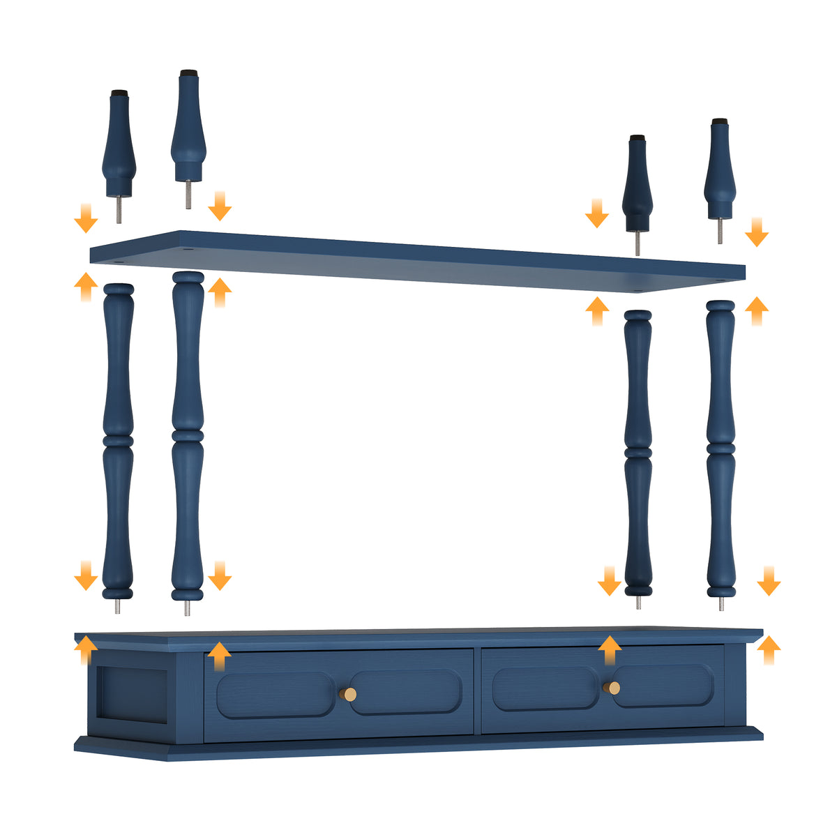 CBJCBJ Minimal Assembly Console Table, Entryway Table with 2 Drawers and Open Shelf, for Living Room, Blue