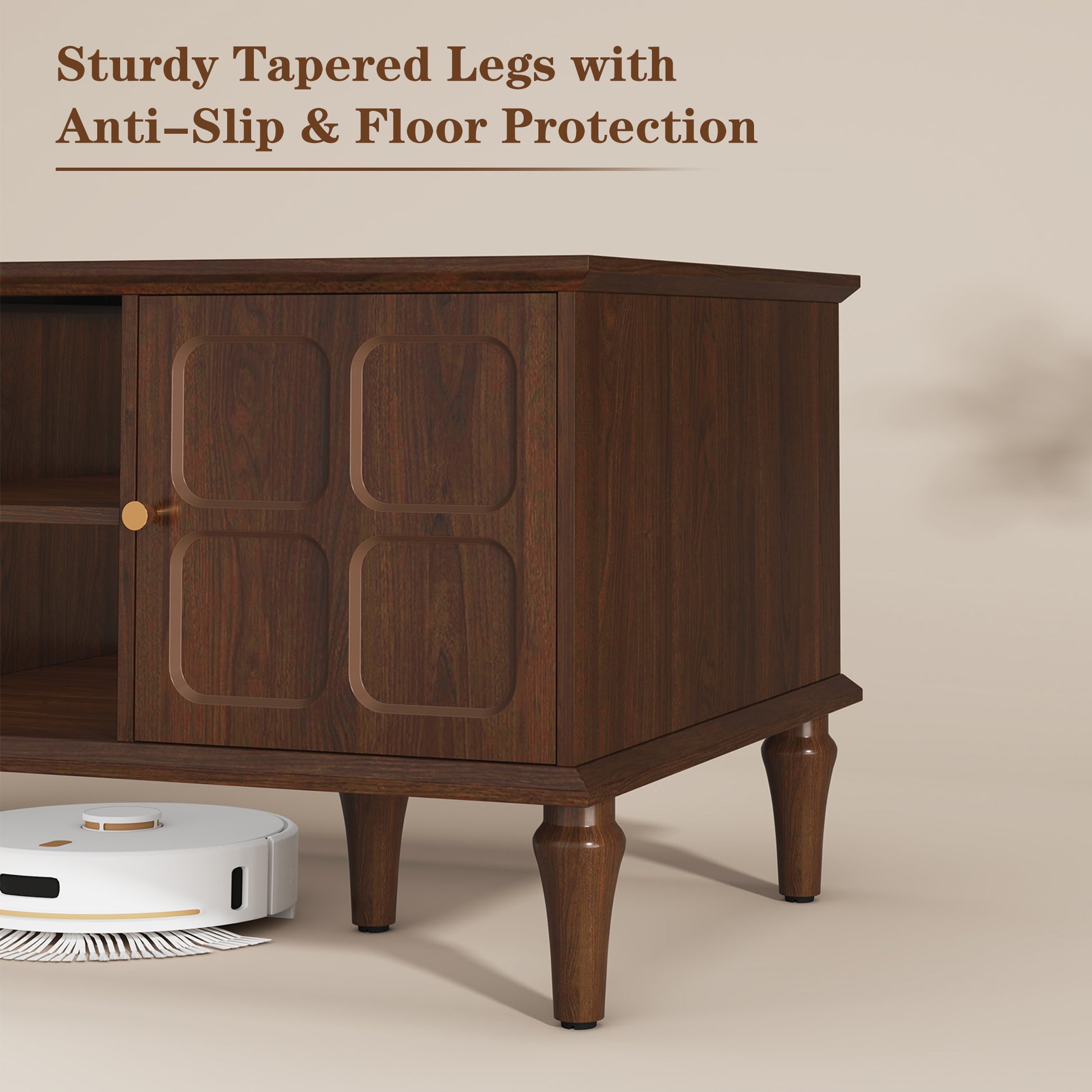 CBJCBJ Mid-Century Coffee Table,Living Room Center Table with 4-Door Storage and Open Storage, Brown