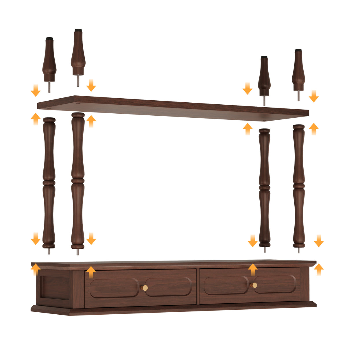 CBJCBJ Minimal Assembly Console Table, Entryway Table with 2 Drawers and Open Shelf, for Living Room, Brown