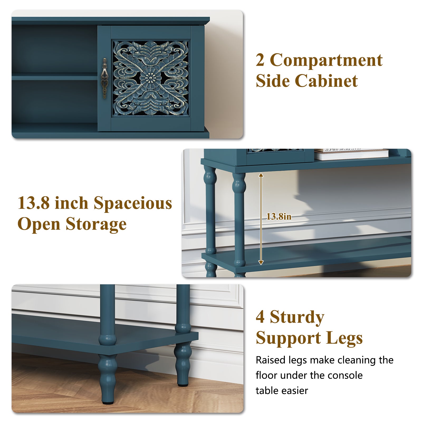 HLR Modern 42" Console Table with Storage, Entryway Table Wood Behind Couch with Shelves for Living Room, Blue