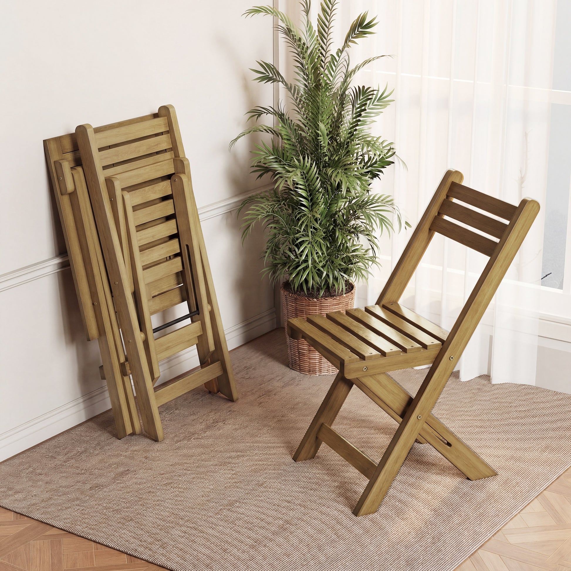 HLR 3-Piece Folding Bistro Table and Chairs Set, Outdoor Patio Solid Wood Furniture Sets with Table Outdoor Garden, Brown