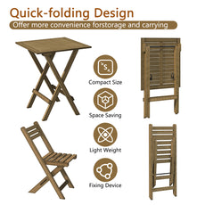 HLR 3-Piece Folding Bistro Table and Chairs Set, Outdoor Patio Solid Wood Furniture Sets with Table Outdoor Garden, Brown