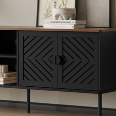 HLR Mid Century Modern 70" Large TV Stand for 80 Inch TV, Entertainment Center with Storage, Black